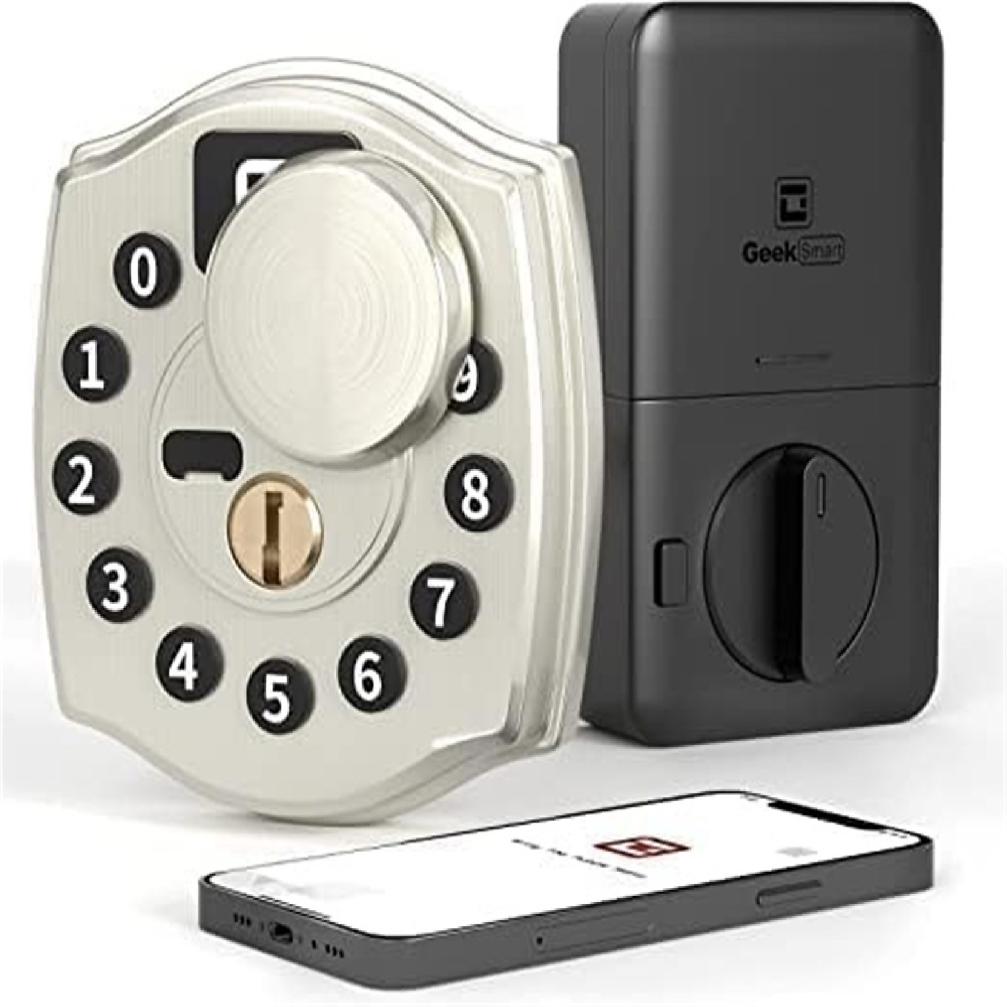 BlackTeck 4-in-1 Aluminum Smart Lock Deadbolt — Keyless Entry, Biometric, App Control, Keypad, IP65, Silver, Model# N2-F401S